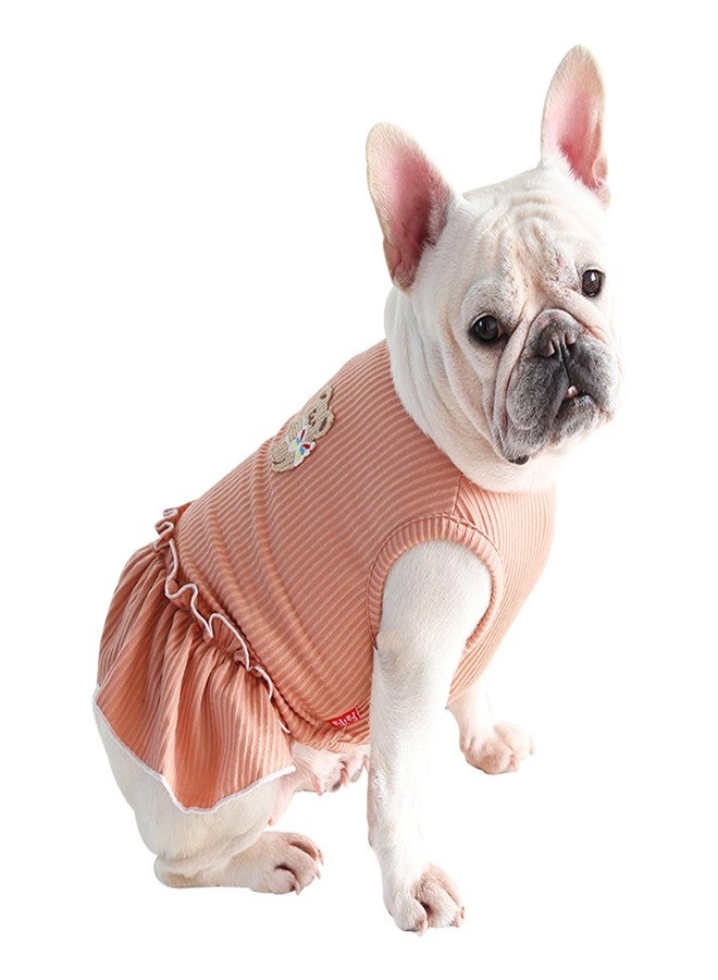 Moorfowl French Bulldog Summer Dress Blue Pug Corgi Doggie Girls Party Sundress Fashion Casual Outfits Cute Puppy Sleeveless Shirt Skirts (Orange, M(Back 12.20"-13.38", Chest 20.86"-22.83")) - Image 1