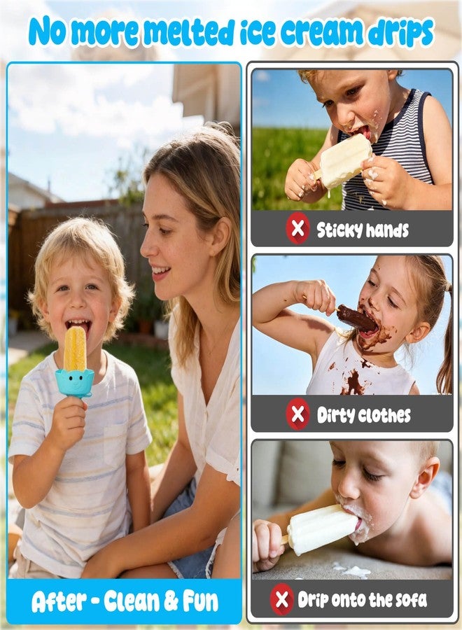 AIERSA 2-in-1 Silicone Popsicle & Ice Cream Holders for Kids, Reusable Popsicle Holder Catches Melting Drips, Dishwasher Safe Popsicle Drip Catcher with Storage Case 2-Pack - Image 2