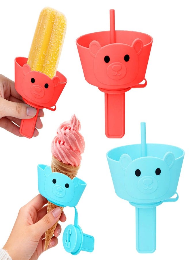 AIERSA 2-in-1 Silicone Popsicle & Ice Cream Holders for Kids, Reusable Popsicle Holder Catches Melting Drips, Dishwasher Safe Popsicle Drip Catcher with Storage Case 2-Pack - Image 1