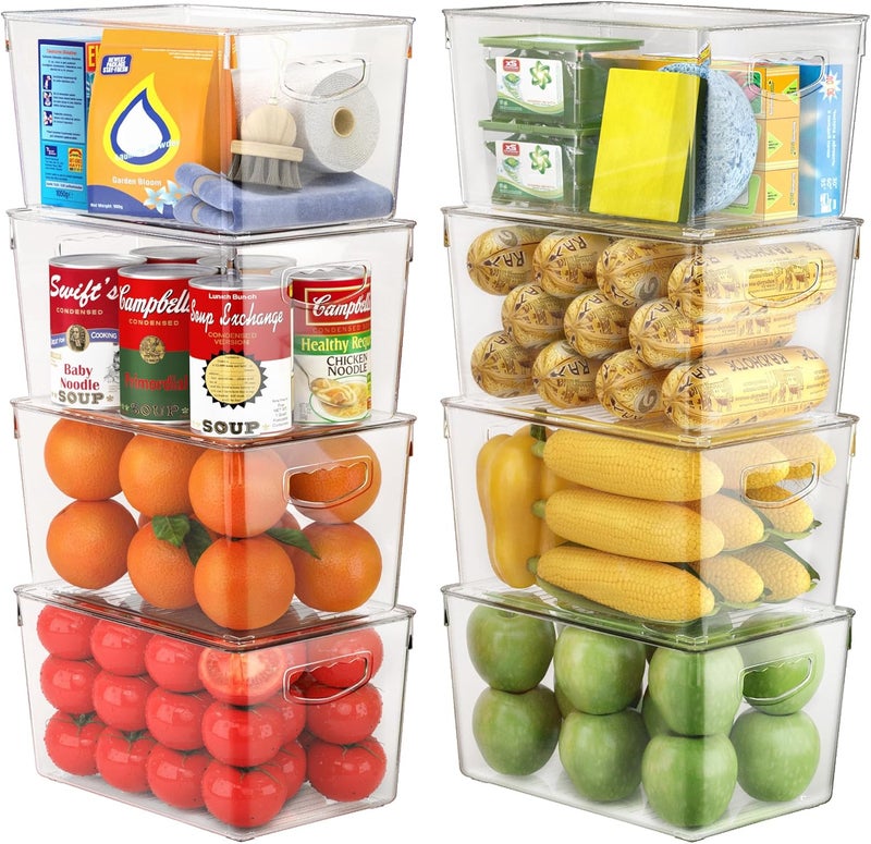 theaoo 8 Pack Clear Storage Bins with Lids Stackable, Large Plastic Storage Bins with Handle for Pantry Organization and Storage, Perfect Containers for Fridge Organizer, Freezer, Kitchen, Cabinets, Bathroom - Image 1