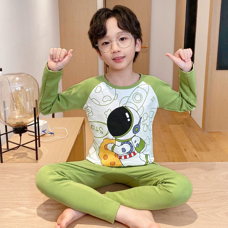 Childrens Underwear suit Cotton Middle and Large Childrens Home Clothes Boys Cotton Pajamas Boys Spring and Autumn Warm Autumn Clothes and Pants 45005# 
