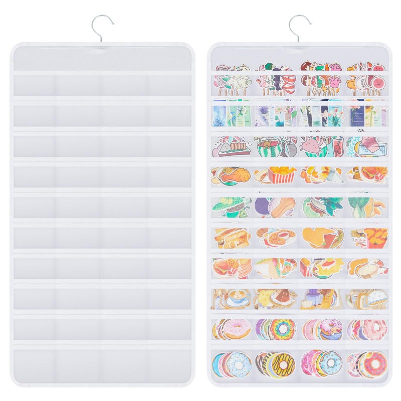 Faccito 1 Pcs White Hanging Sticker Display Organizer, Double-sided 80 Pocket for 4'' Large Stickers Storage, Portable Wall-hanging Decal Chart Holder for Vendors Collectors Trade Shows - Image 1