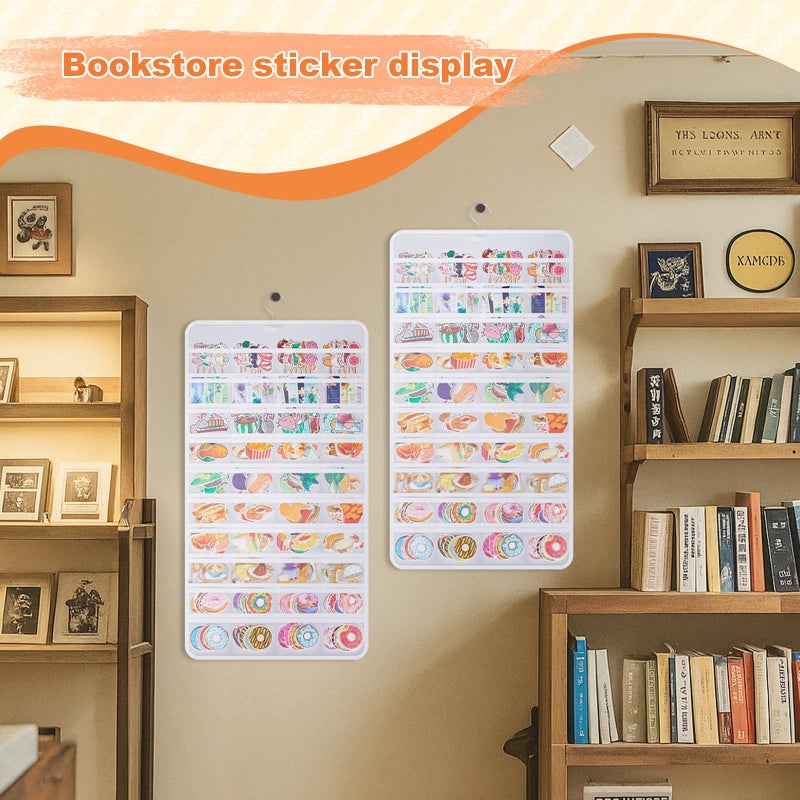 Faccito 1 Pcs White Hanging Sticker Display Organizer, Double-sided 80 Pocket for 4'' Large Stickers Storage, Portable Wall-hanging Decal Chart Holder for Vendors Collectors Trade Shows - Image 5