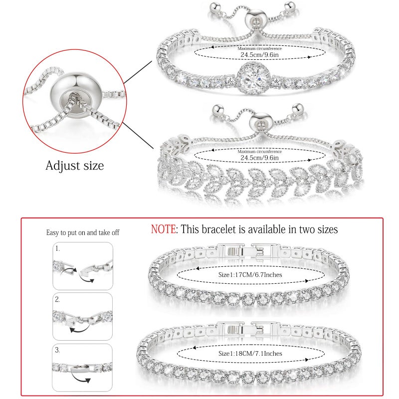 Suyi Tennis Bracelet Cubic Zirconia Bracelet Silver Plated Bracelets for Women 17CM Silver 1 - Image 4
