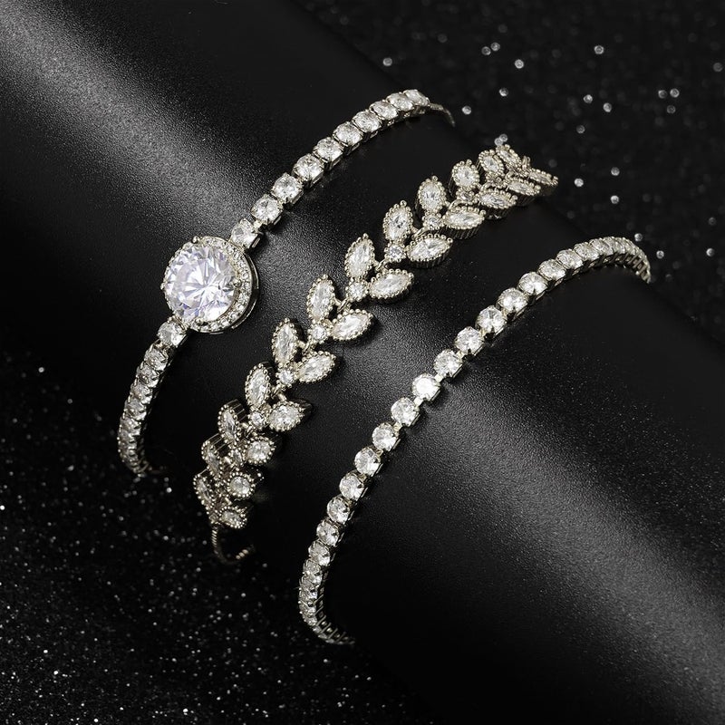 Suyi Tennis Bracelet Cubic Zirconia Bracelet Silver Plated Bracelets for Women 17CM Silver 1 - Image 5