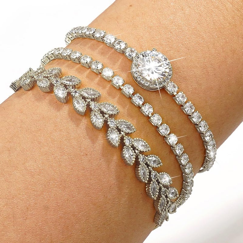 Suyi Tennis Bracelet Cubic Zirconia Bracelet Silver Plated Bracelets for Women 17CM Silver 1 - Image 3