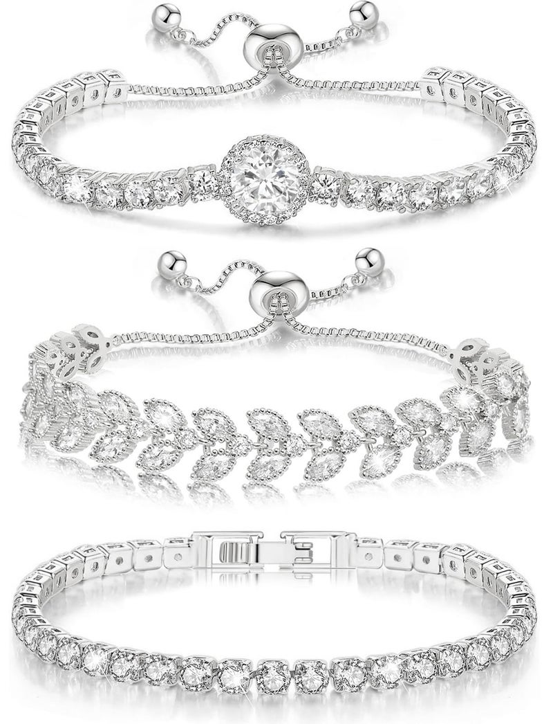 Suyi Tennis Bracelet Cubic Zirconia Bracelet Silver Plated Bracelets for Women 17CM Silver 1 - Image 1
