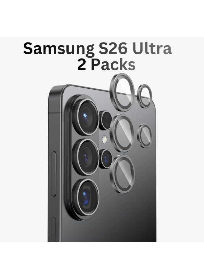 YMak Electronics Samsung Galaxy S26 Ultra Camera Lens Protector, Individual Lens Protectors, Ultra-Thin Tempered Glass with Aluminum Edging, Galaxy S26 Ultra Case Friendly,[ 2 Pack], Black - Image 1