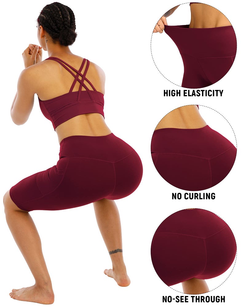 WHOUARE 4 Pack Biker Yoga Shorts with Pockets for Women,High Waisted Athletic Running Workout Gym Shorts Tummy Control,Black,Navy,Dark Gray,Burgundy,3XL - Image 4