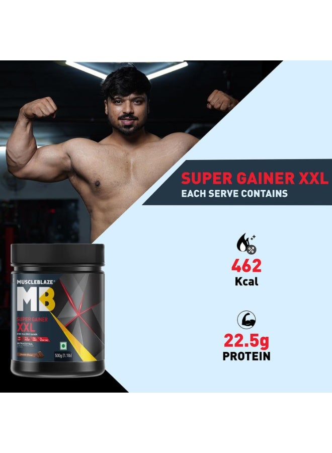 مسل بلايز مسحوق MuscleBlaze Super Gainer XXL بنكهة الشوكولاتة (5 حصص، 500 جم / 1.1 رطل) | 15 جم بروتين و75 جم كربوهيدرات لكل مكيال | مكمل عالي البروتين لزيادة الكتلة العضلية - Image 3