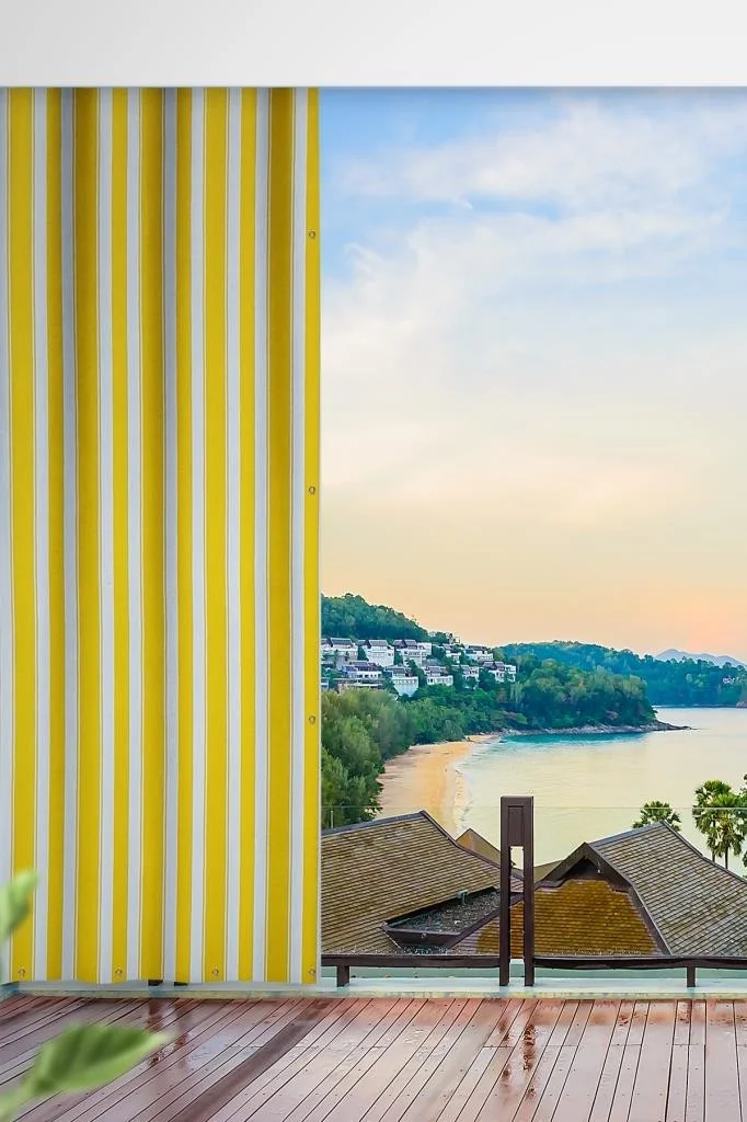 Altın Pamuk Golden Cotton Eyelet Balcony Curtain with Width and Length Options in All Sizes-Balcony Canvas Yellow