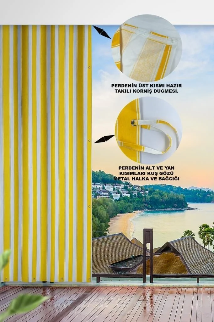 Altın Pamuk Golden Cotton Eyelet Balcony Curtain with Width and Length Options in All Sizes-Balcony Canvas Yellow