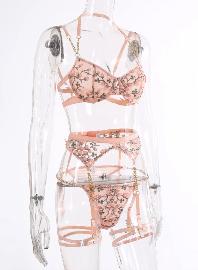 MARGOUN Women Large Size Babydoll Sleepwear Luxury Lingerie Bra And Panty Sets Garter Lingerie Pink /L (Bust 76-86/Waist 72-84/Hip 76-96) - Image 5