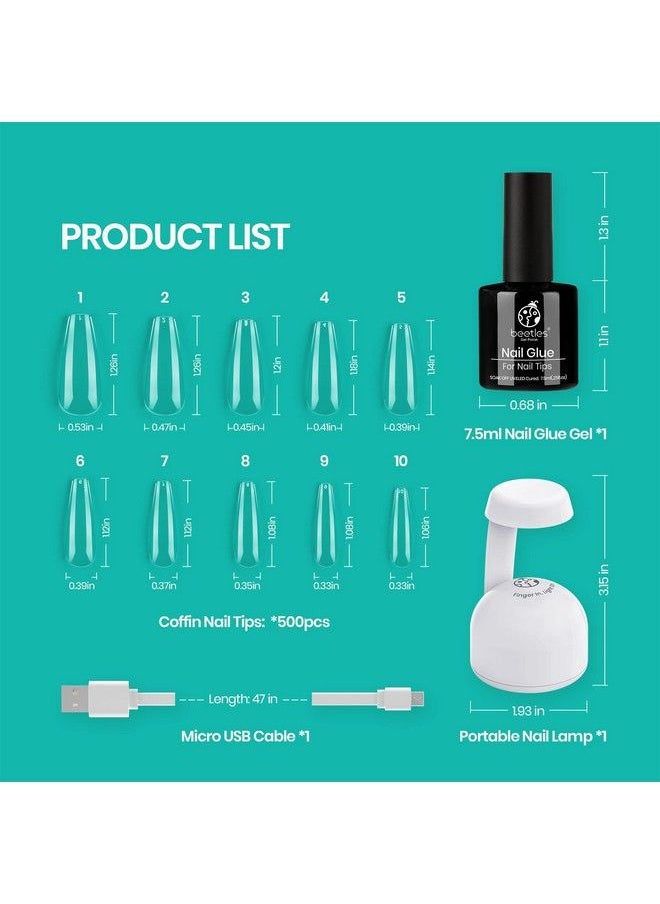 beetles Gel Polish - Beetles Gel Nail Kit Easy Nail Extension Set With 500Pcs Soft Gel Nail Tips Coffin Shape 2 In 1 Nail Glue And Base Gel And Innovative Led Lamp Easy Home Diy Nails Art Gelly Tips Acrylic Nail Kit - Image 1