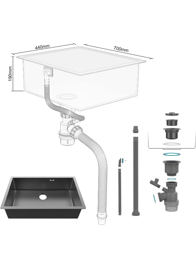 Ibergrif M87044B Kitchen Sink 70 x 44 cm, Under Countertop Sink with Drain Filter, Stainless Steel - Image 4