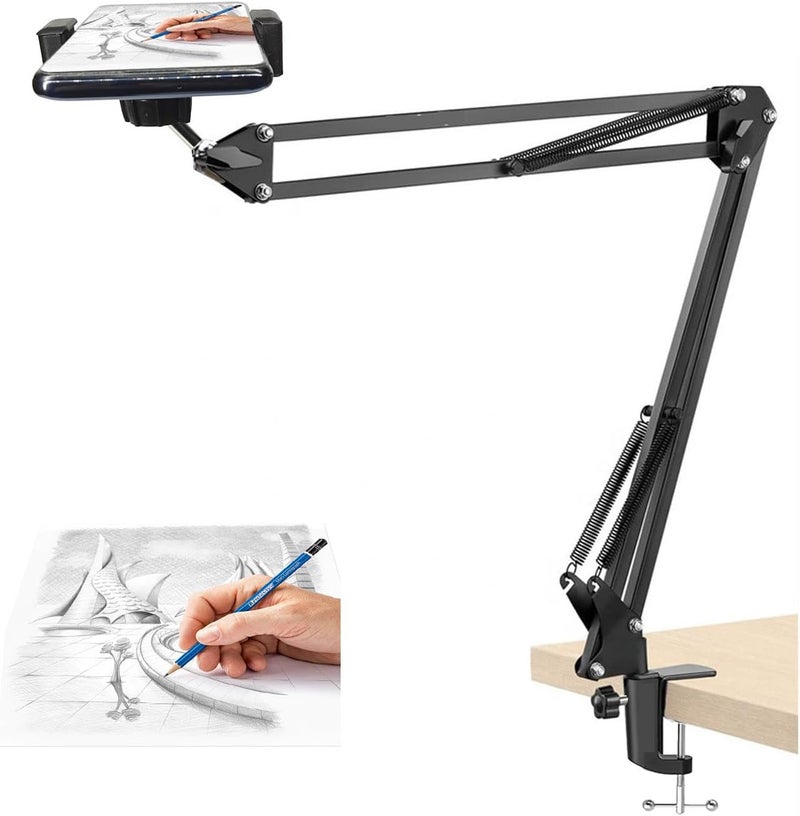 Overhead Video Stand Phone Holder, Metal Long Lazy Arm and Bracket for All Mobile Phones, Compatible with All Smartphones, for Streaming, Overhead Video, Desktop, Bedroom, Office - Image 1