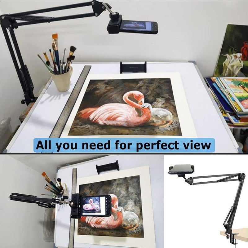 Overhead Video Stand Phone Holder, Metal Long Lazy Arm and Bracket for All Mobile Phones, Compatible with All Smartphones, for Streaming, Overhead Video, Desktop, Bedroom, Office - Image 3