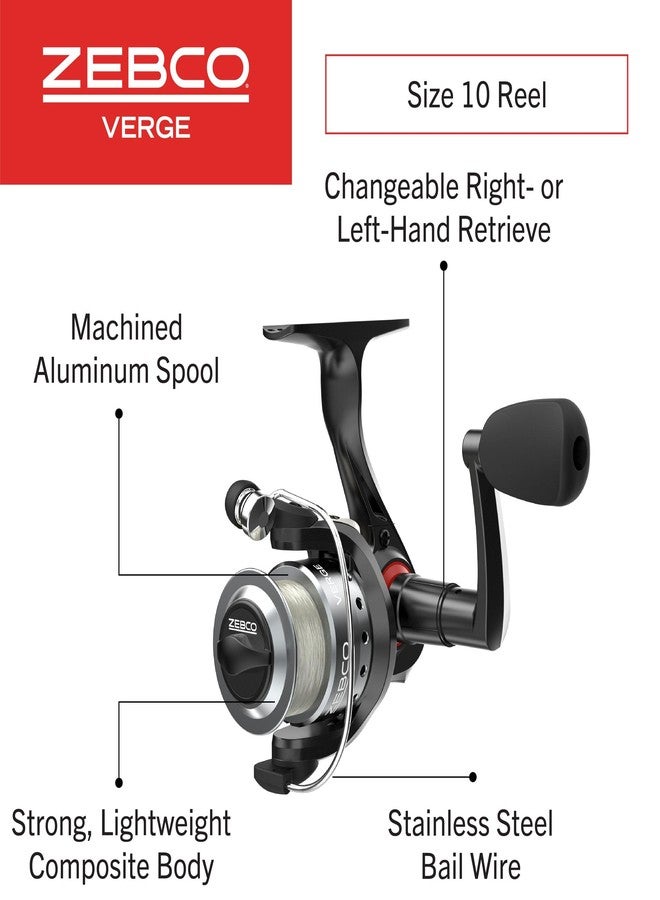 Zebco Verge Spinning Fishing Reel, Size 10 Reel, Right or Left-Hand Retrieve, Pre-Spooled with 6-Pound Zebco Fishing Line, Black (Clam Packaging) - Image 2