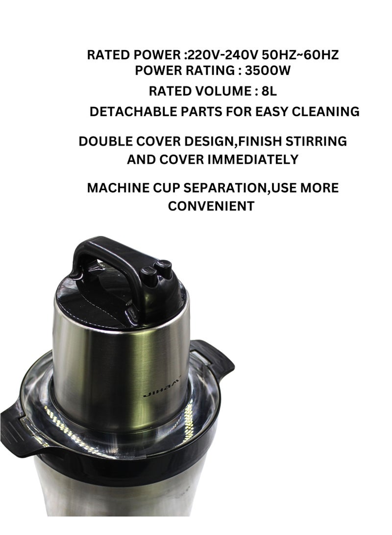 JIHAM Electric Meat Grinder 8L 3500W Power Multi-Function Stainless Steel Food Processor for Meat Vegetables Fruits Nuts 2-Speed Control Food Chopper for Home Kitchen Restaurants - Image 2