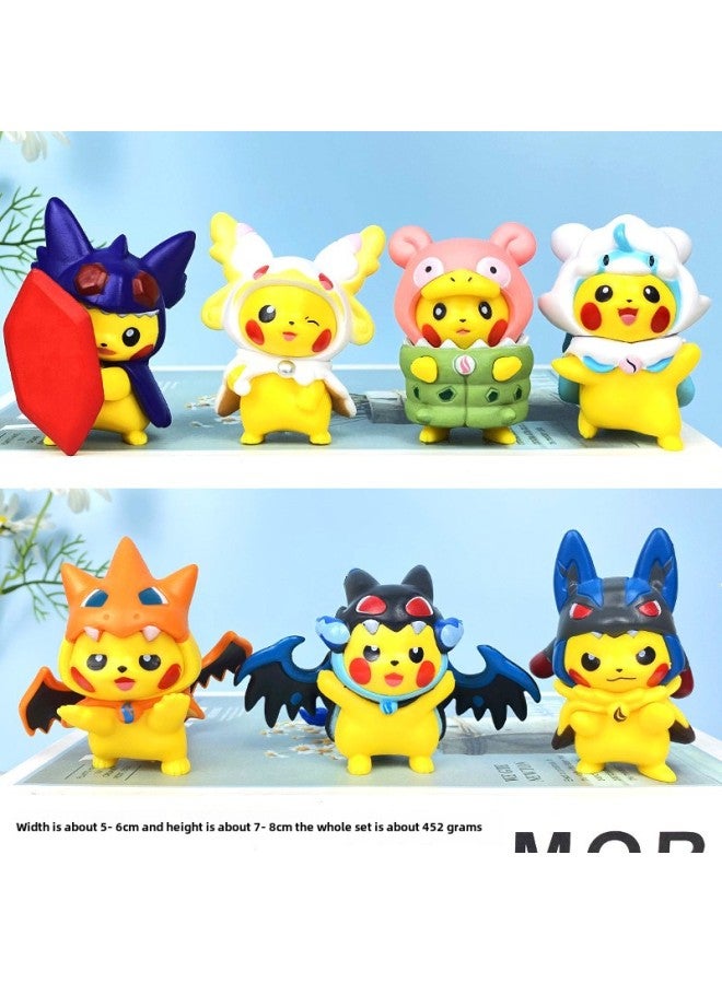 Baokemeng Hand-made Blind Box Pikachu Crayon Small Melody Kulomi Ruby Strawberry Bear Toy Ornaments-Color:Cross-dressing Pikachu 7-piece Set (whole Set Price)  - Image 1