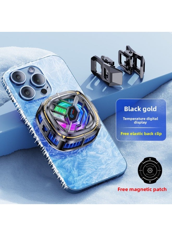 Generic Mobile Phone Radiator Frozen Semiconductor Refrigeration Cooling Back Clip Chicken Game Live Artifact Electronic Competition Mobile Phone Universal-Color:X76 Magnetic Semiconductor-black Gold [electroplating Model With Digital Display]  - Image 1