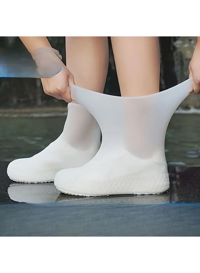 أغطية أحذية بيضاء ثقيلة مقاومة للماء ومضادة للانزلاق مقاس واحد يناسب الجميع - Image 3