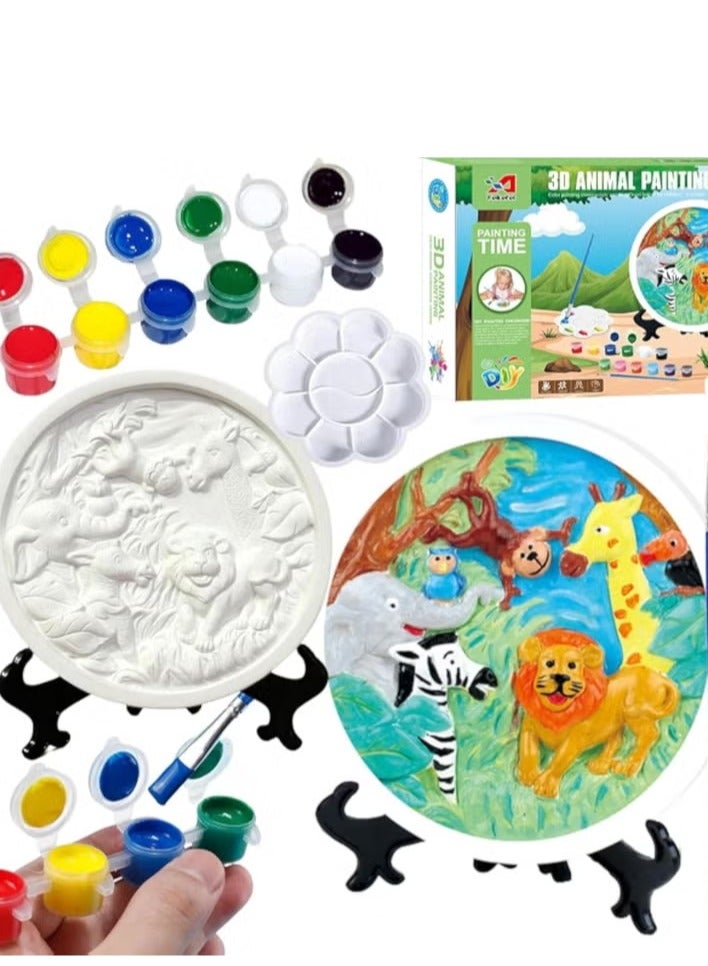 مجموعة رسم حيوانات ثلاثية الأبعاد للأطفال - مجموعة رسم مناظر سفاري DIY مع ألوان وفرشاة - للأعمار من 3 سنوات فما فوق