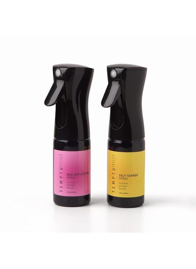 Temptu TEMPTU Mist Self Tanner Spray & Pre Tan BHA Exfoliator in Deluxe Ultra Fine Continuous Sprayer, Natural Gradual Tanning Water & No Rinse Hydrating Exfoliant, Vegan Sunless Tanning for Face & Body  - Image 1