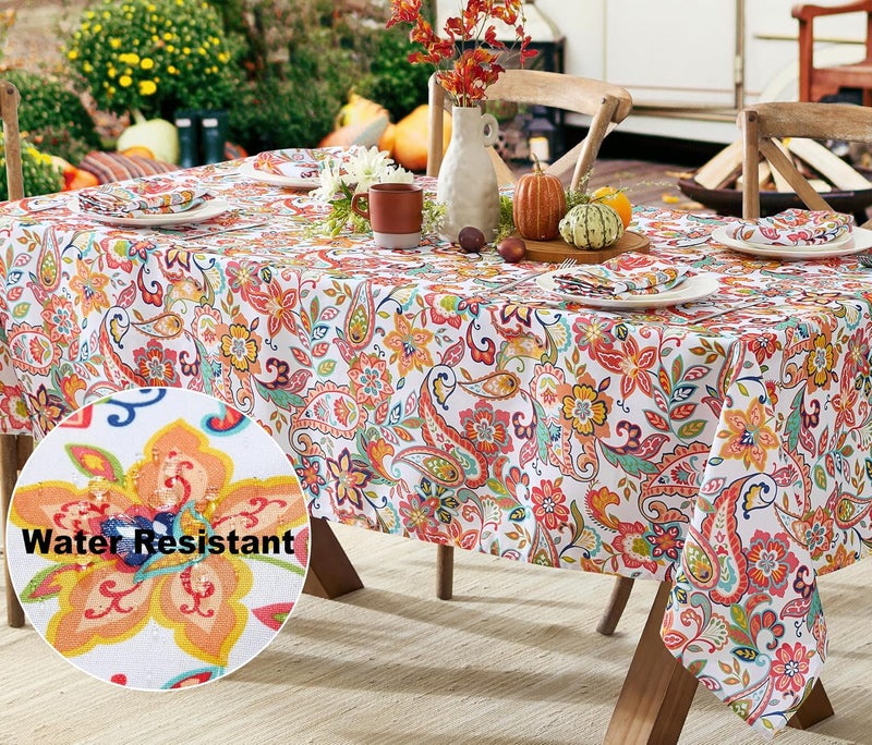Newbridge Boho Chic Paisley Indoor/Outdoor Fabric Tablecloth - Bold Colorful Paisley and Floral Print Water, Stain, Mildew, Fade Resistant Tablecloth, 60 Inch X 102 Inch Oblong/Rectangular - Image 2