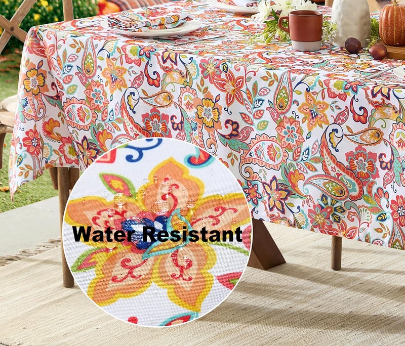 Newbridge Boho Chic Paisley Indoor/Outdoor Fabric Tablecloth - Bold Colorful Paisley and Floral Print Water, Stain, Mildew, Fade Resistant Tablecloth, 60 Inch X 102 Inch Oblong/Rectangular - Image 3