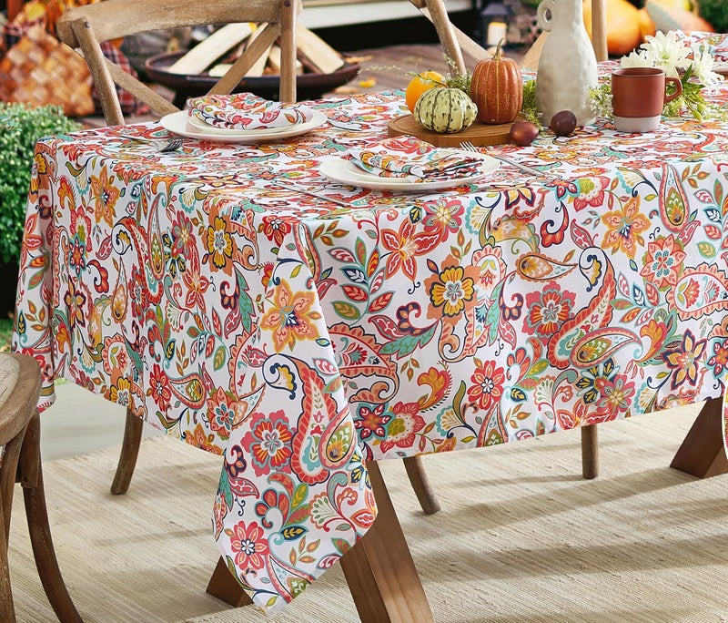 Newbridge Boho Chic Paisley Indoor/Outdoor Fabric Tablecloth - Bold Colorful Paisley and Floral Print Water, Stain, Mildew, Fade Resistant Tablecloth, 60 Inch X 102 Inch Oblong/Rectangular - Image 4