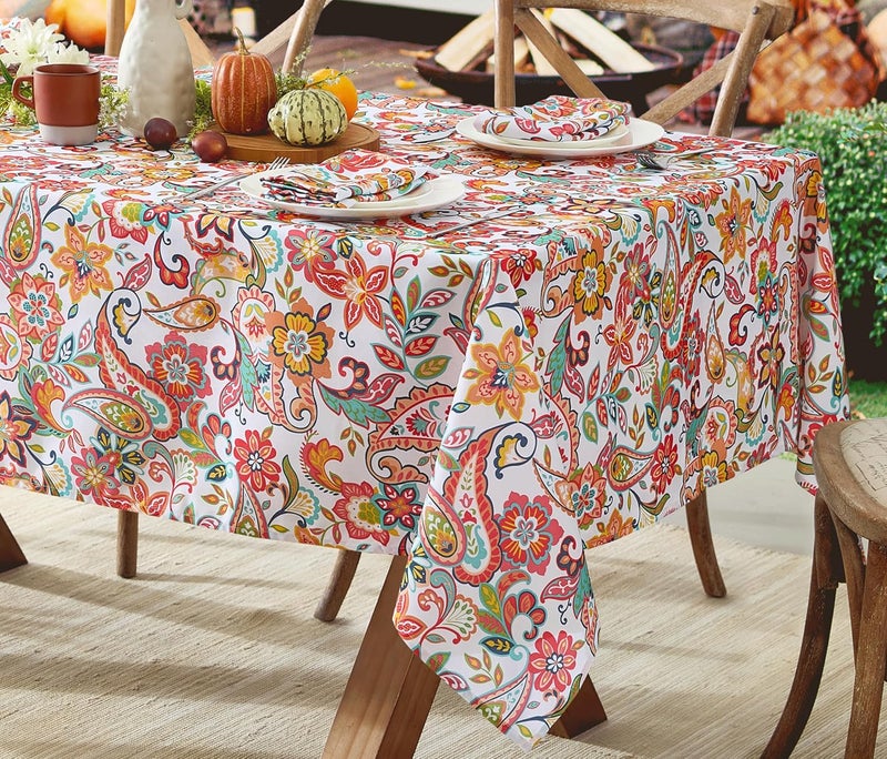 Newbridge Boho Chic Paisley Indoor/Outdoor Fabric Tablecloth - Bold Colorful Paisley and Floral Print Water, Stain, Mildew, Fade Resistant Tablecloth, 60 Inch X 102 Inch Oblong/Rectangular - Image 1