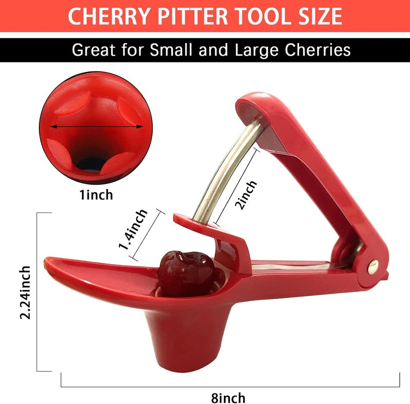 Fopudy Cherry Pitter, Stainless Steel Olive and Cherries Pitters Corer Tool with Space-Saving Lock Design, Multi-Function Fruit Pit Remover for Cherry Jam (Red) - Image 4