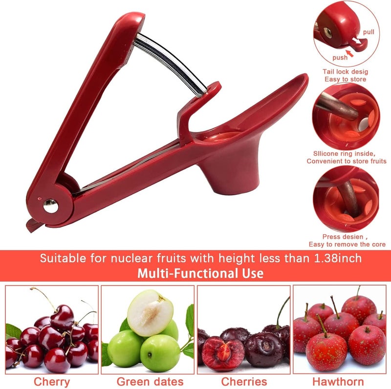 Fopudy Cherry Pitter, Stainless Steel Olive and Cherries Pitters Corer Tool with Space-Saving Lock Design, Multi-Function Fruit Pit Remover for Cherry Jam (Red) - Image 5