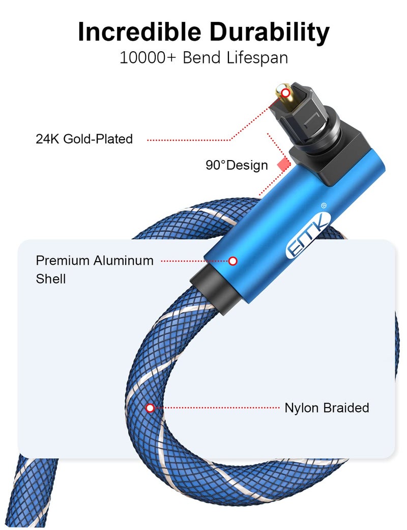 EMK Digital Toslink Cable, Dual 90 Degree Swivel Adjustable Right Angled Optical Audio Cable Compatible with Blu-Ray Player,Soundbar,HDTV,PS3/PS4, Xbox and More (2-Meter) - Image 3