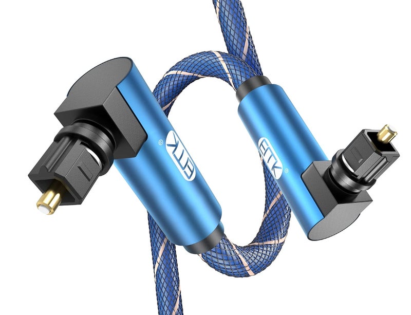 EMK Digital Toslink Cable, Dual 90 Degree Swivel Adjustable Right Angled Optical Audio Cable Compatible with Blu-Ray Player,Soundbar,HDTV,PS3/PS4, Xbox and More (2-Meter) - Image 1