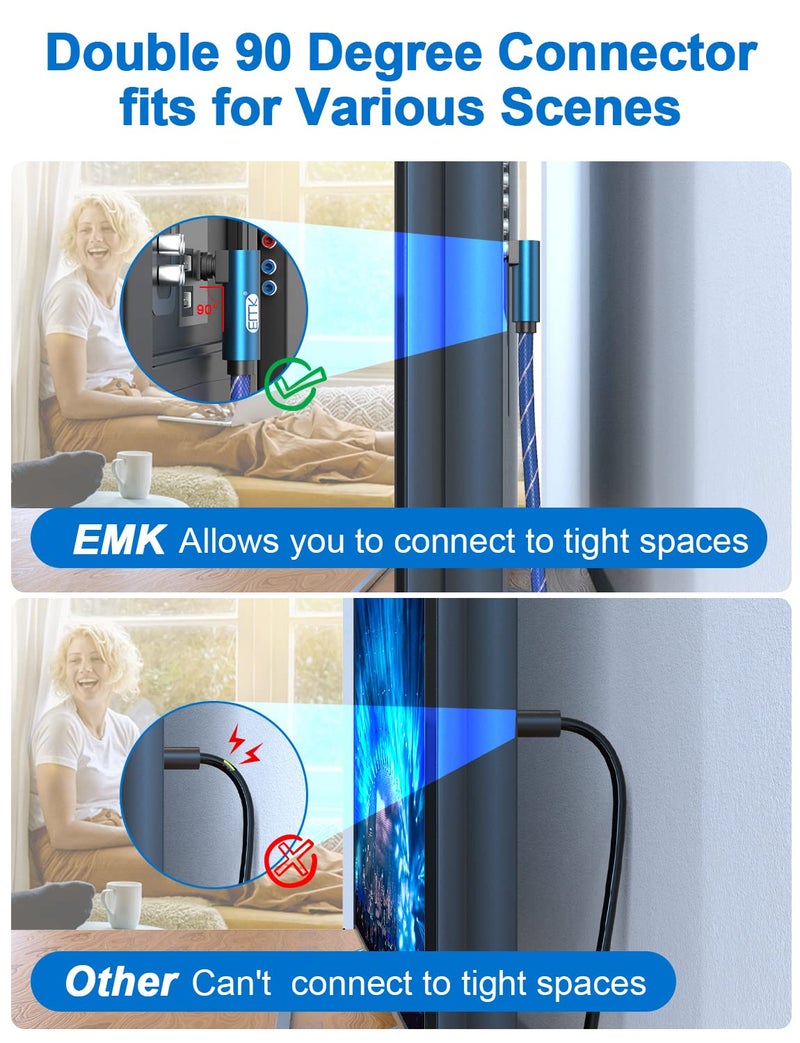 EMK Digital Toslink Cable, Dual 90 Degree Swivel Adjustable Right Angled Optical Audio Cable Compatible with Blu-Ray Player,Soundbar,HDTV,PS3/PS4, Xbox and More (2-Meter) - Image 2