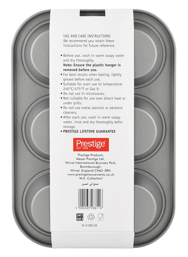 Prestige Muffin Pan 6-Cups Grey 29x18.2x3cm - Image 3