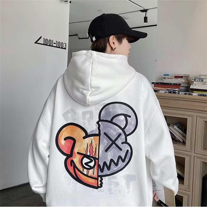 Mens Hoodie 2022 Autumn New Trendy Loose Outerwear L45 White  - Image 4