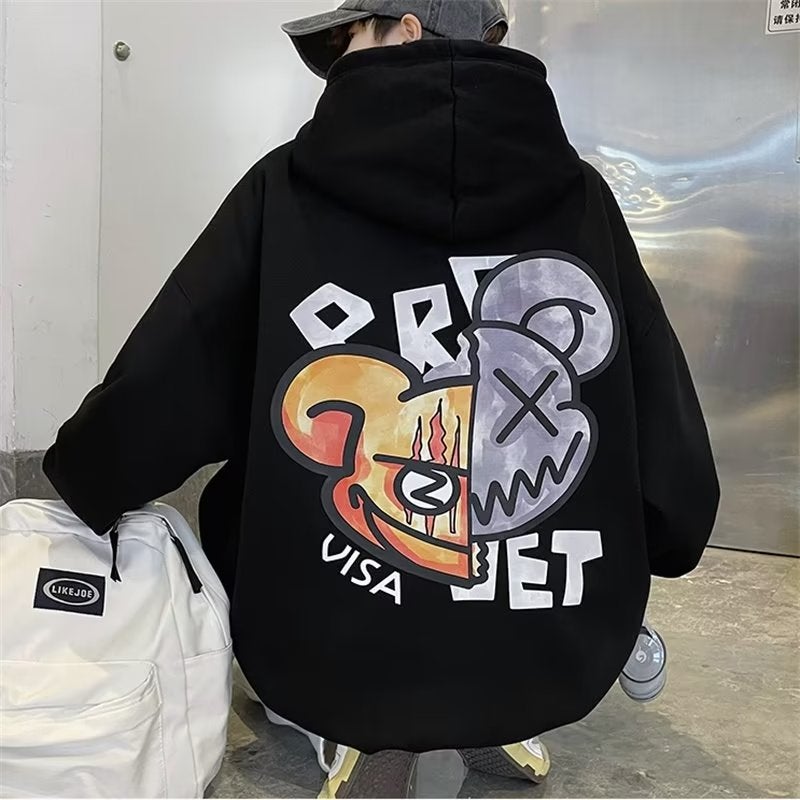 Mens Hoodie 2022 Autumn New Trendy Loose Outerwear L45 White  - Image 2