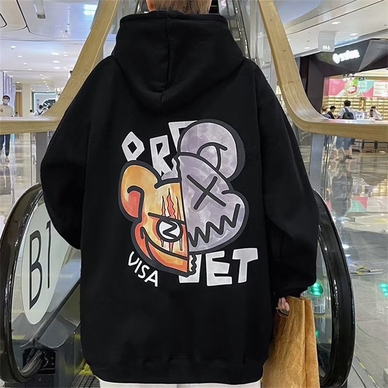Mens Hoodie 2022 Autumn New Trendy Loose Outerwear L45 White  - Image 3