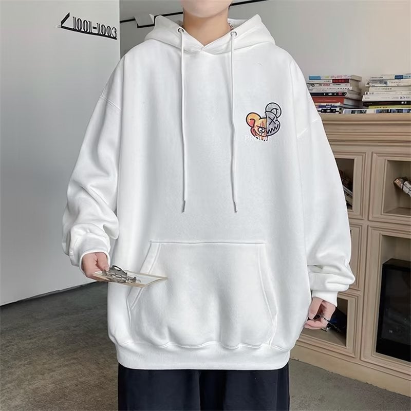 Mens Hoodie 2022 Autumn New Trendy Loose Outerwear L45 White  - Image 5