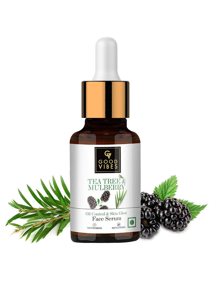 Good Vibes Good Vibes Tea Tree & Mulberry Oil Control & Skin Glow Face Serum, 10 ml Light Weight Moisturizing Face Serum For Oily Skin Helps Reduce Acne & Blemishes, Natural, No Parabens, No Animal Testing  - Image 1