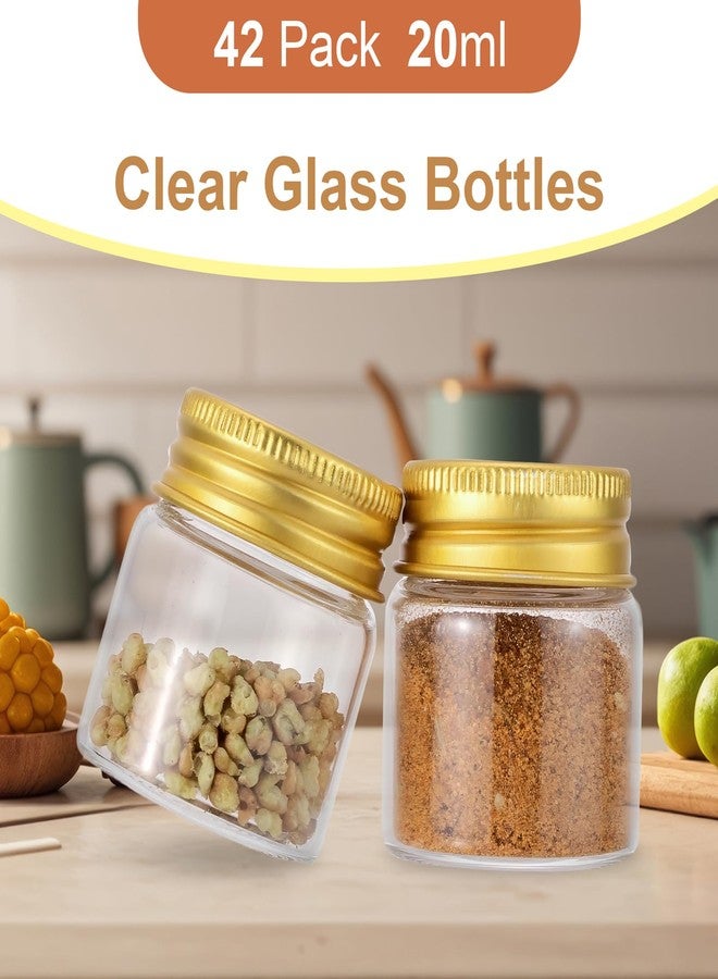Jiuwu 42-Pack 20mL Small Glass Bottles with Lids, 2/3 oz Mini Jars with Gold-Cap Leak-Proof for Perfume Essential Oil Experimental Samples - Image 2