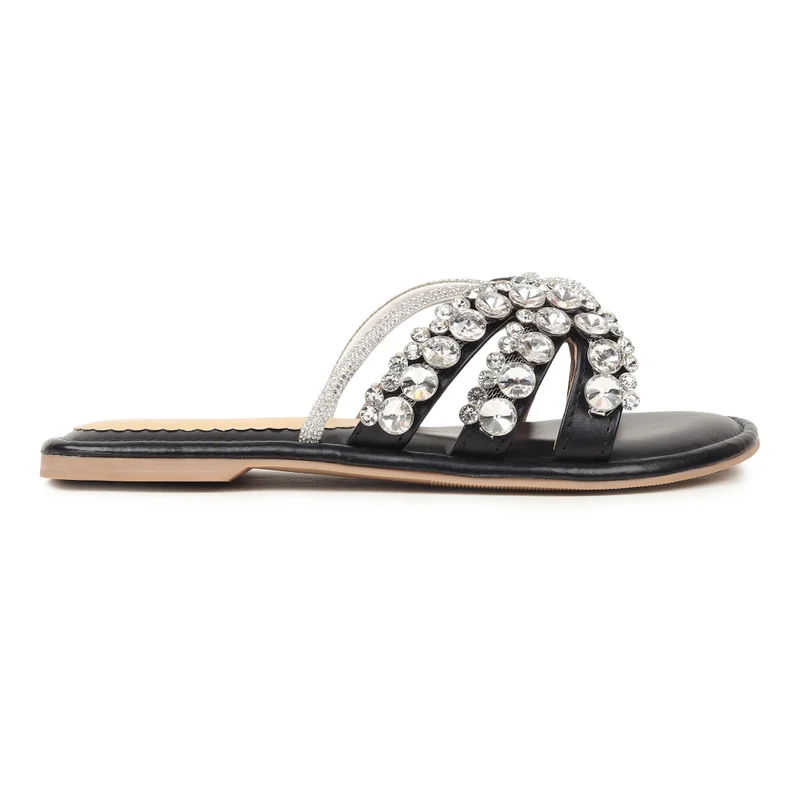 Sandal Stories Black Crystal Sandals for Women