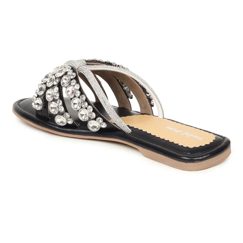 Sandal Stories Black Crystal Sandals for Women