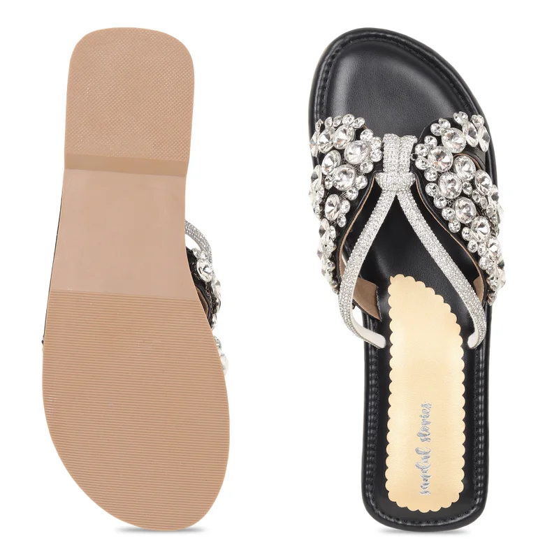 Sandal Stories Black Crystal Sandals for Women