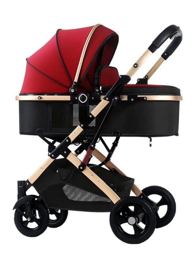 Baby Stroller with Canopy, Baby Bassinet Stroller, Infant Stroller with Reversible Seat with Rubber Wheel and Good Shock absorption