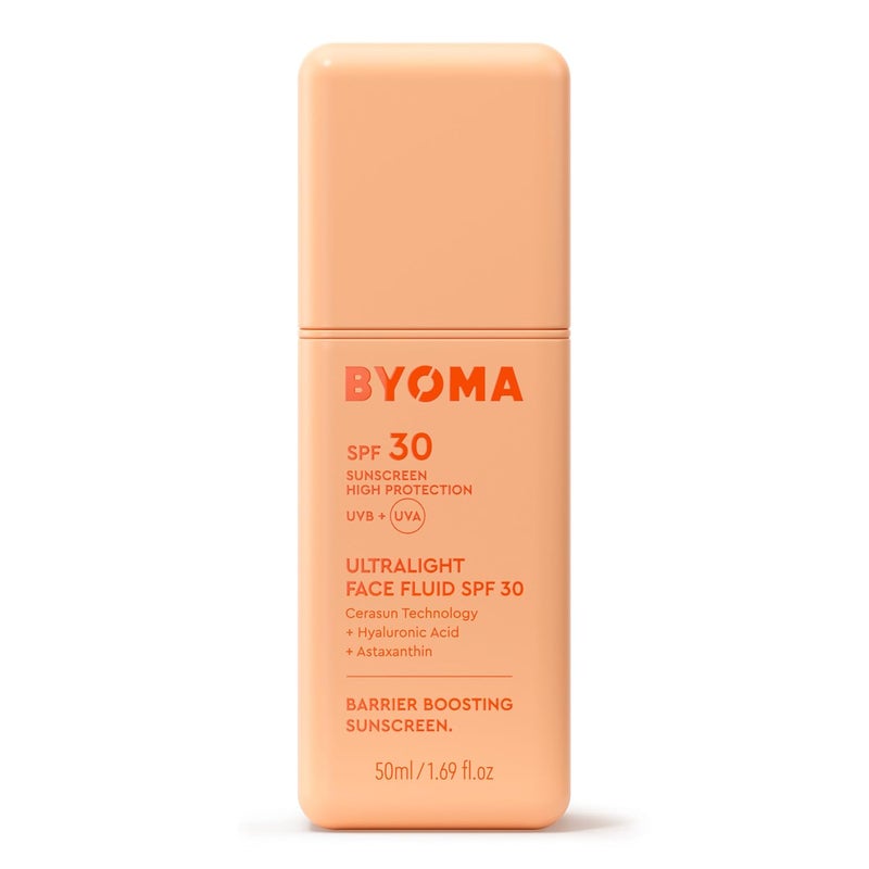 BYOMA بيوما سائل واقي شمس للوجه SPF 30 خفيف الوزن للغاية لجميع ألوان البشرة توهج لامع بدون أثر أبيض مرطب SPF يقوي حاجز البشرة 169 أونصة سائلة