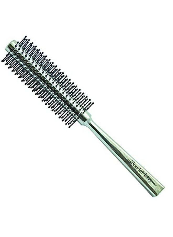 Professional Medium Round Hair Brush with Anti Slip Handle Ball Tip Nylon Bristles Round Brush for Hair Styling_Silver